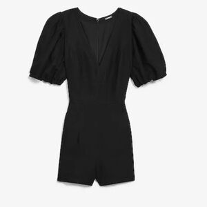 NEW Express Linen-Blend Puff Sleeve Romper Size XXS